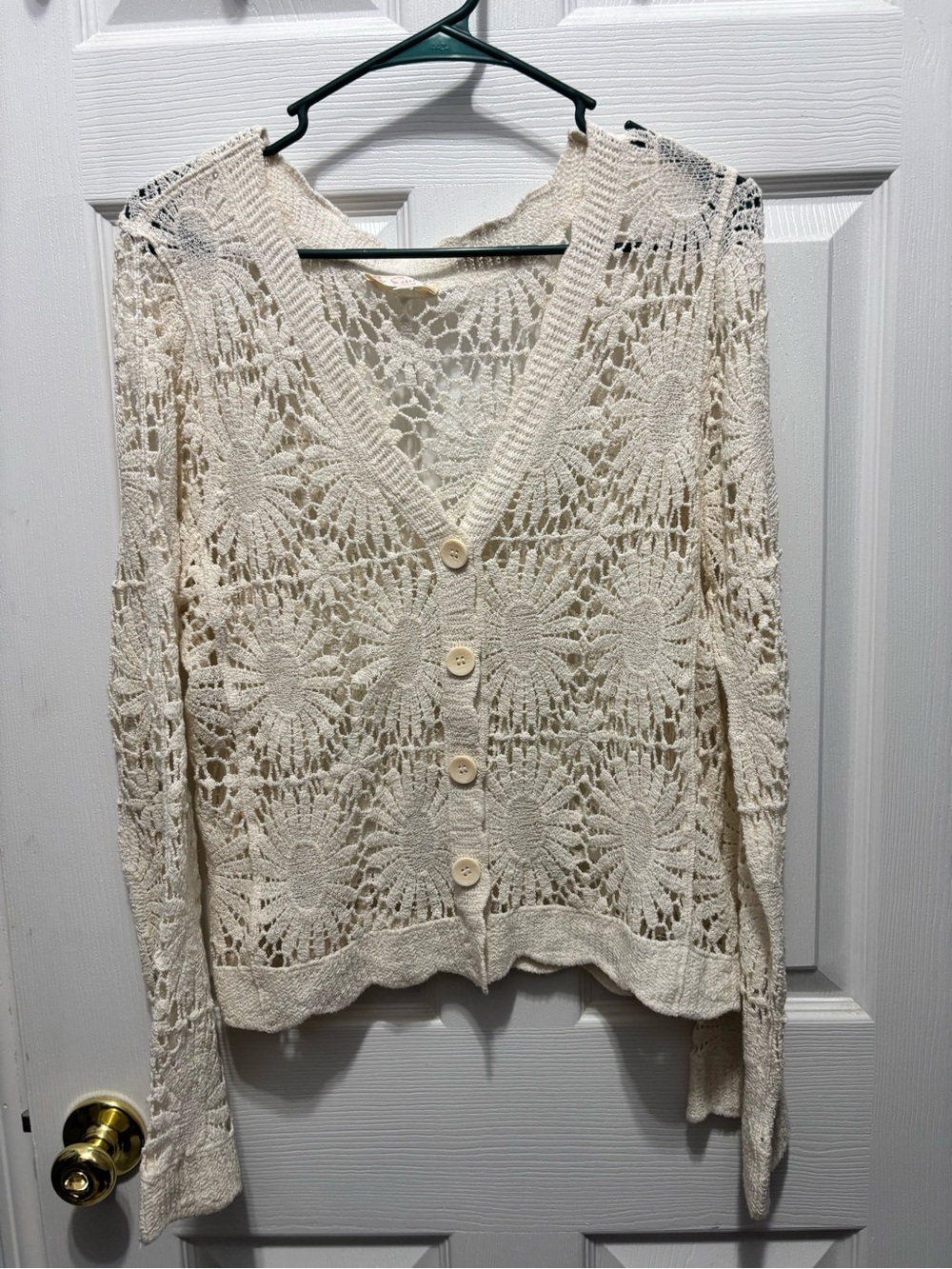 Easel Cream Crochet Button-Up Summer Cardigan